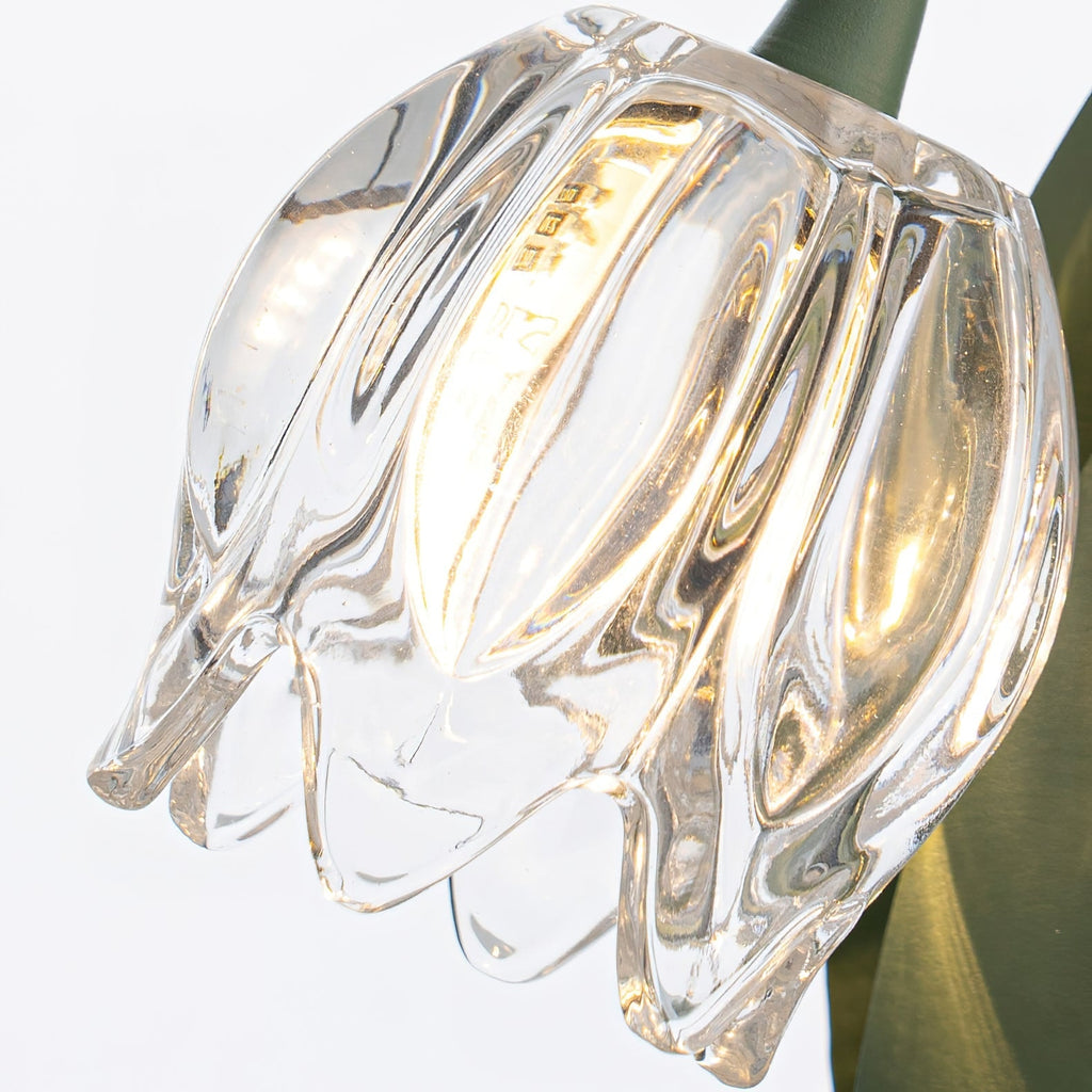 Lily of the Valley Glass Flower Table Lamp with Curved Green Metal Stem