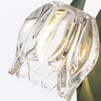 Lily of the Valley Glass Flower Table Lamp with Curved Green Metal Stem