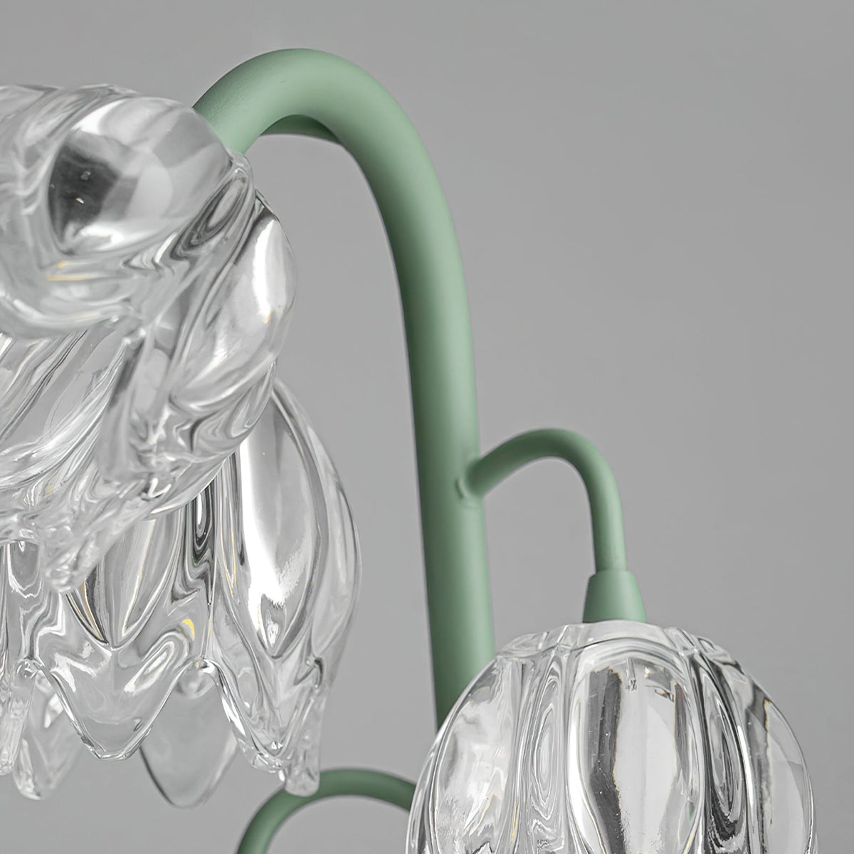 Lily of the Valley Glass Flower Table Lamp with Curved Green Metal Stem