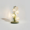 Lily of the Valley Glass Flower Table Lamp with Curved Green Metal Stem
