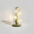 Lily of the Valley Glass Flower Table Lamp with Curved Green Metal Stem