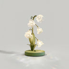 Lily of the Valley Glass Flower Table Lamp with Curved Green Metal Stem