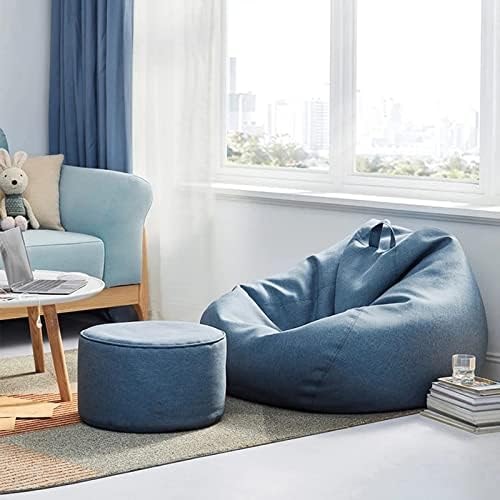 Linen Look Bean Bag Chair Cover with Handle for Living Room Lounging