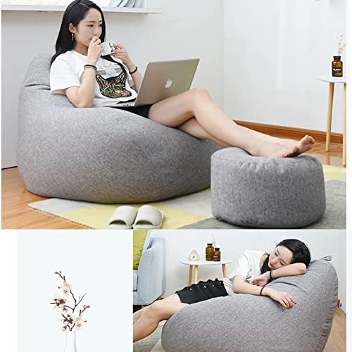 Linen Look Bean Bag Chair Cover with Handle for Living Room Lounging