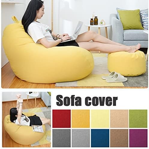 Linen Look Bean Bag Chair Cover with Handle for Living Room Lounging