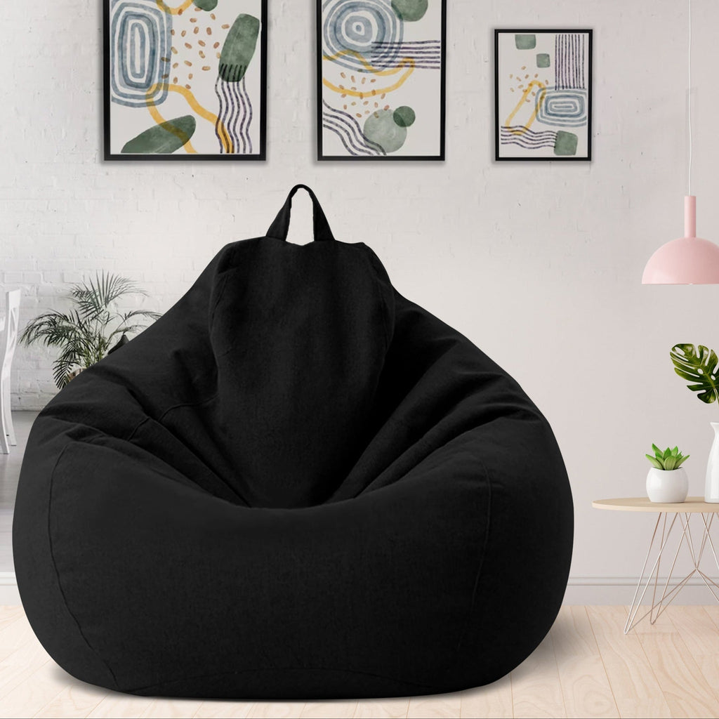 Linen Look Bean Bag Chair Cover with Handle for Living Room Lounging