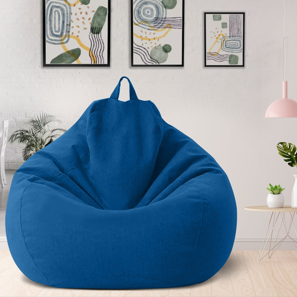Linen Look Bean Bag Chair Cover with Handle for Living Room Lounging
