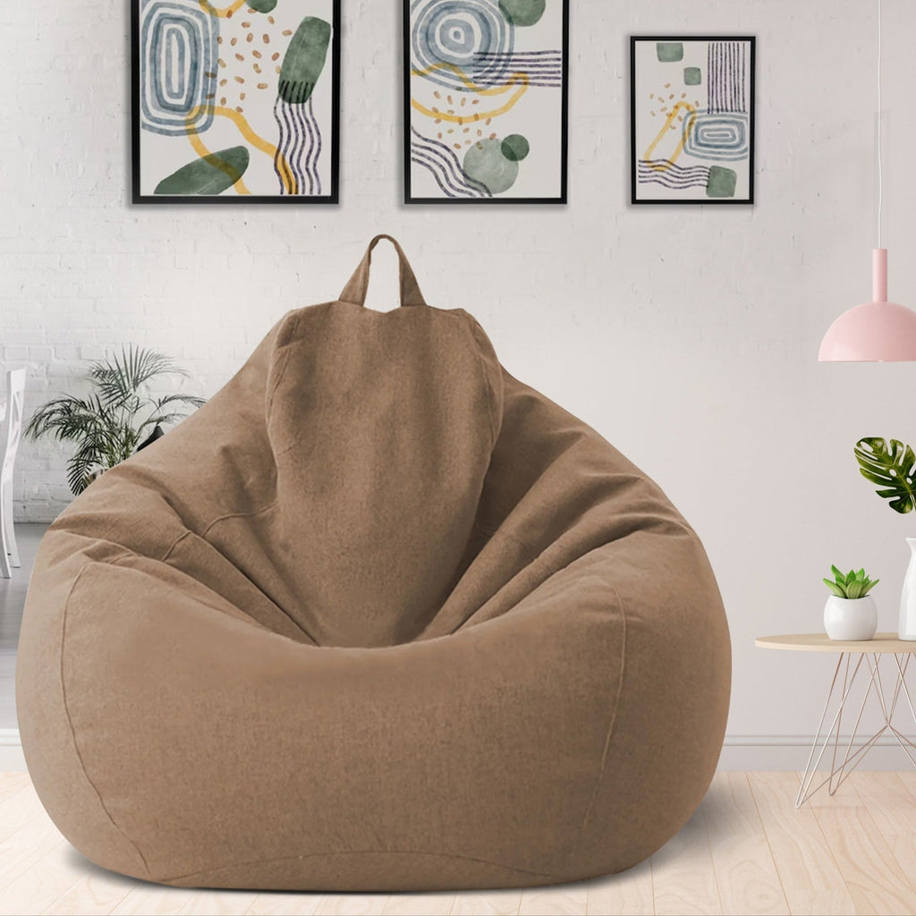 Linen Look Bean Bag Chair Cover with Handle for Living Room Lounging