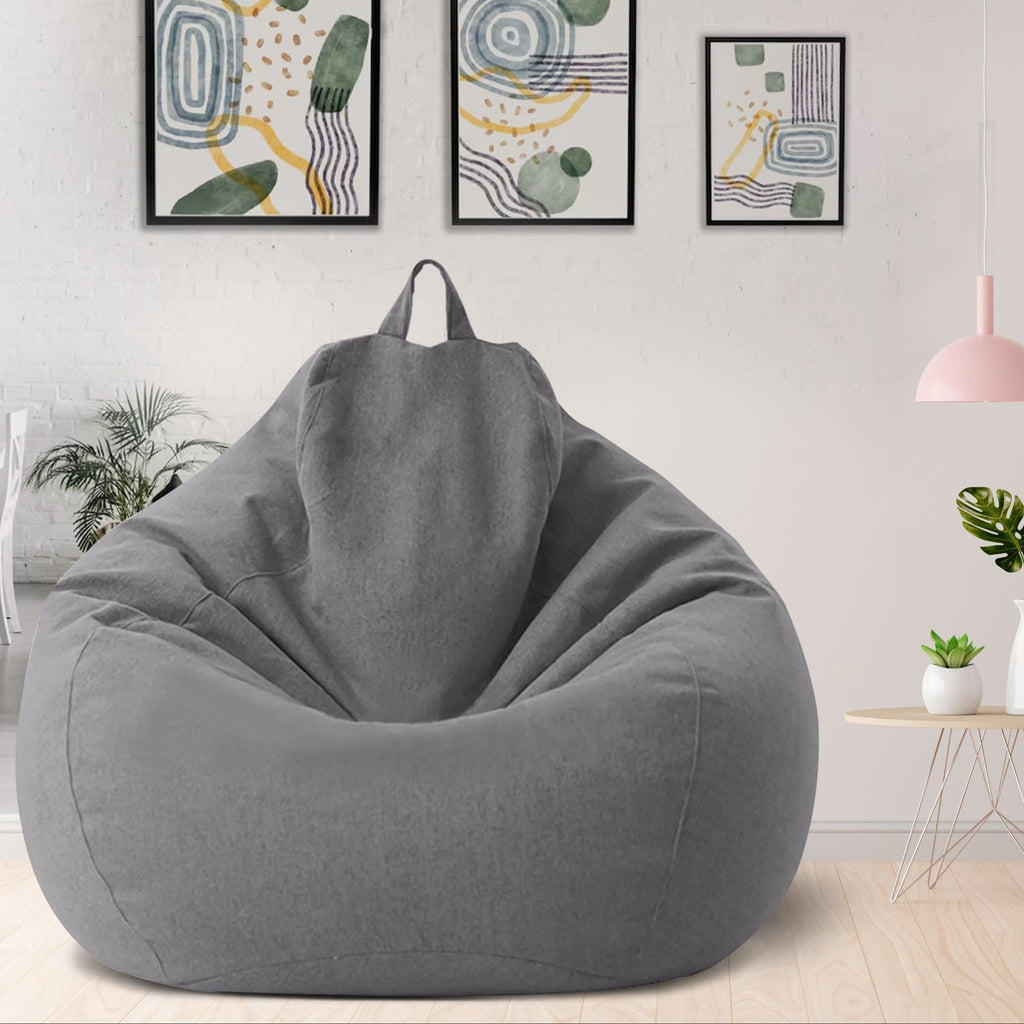 Linen Look Bean Bag Chair Cover with Handle for Living Room Lounging