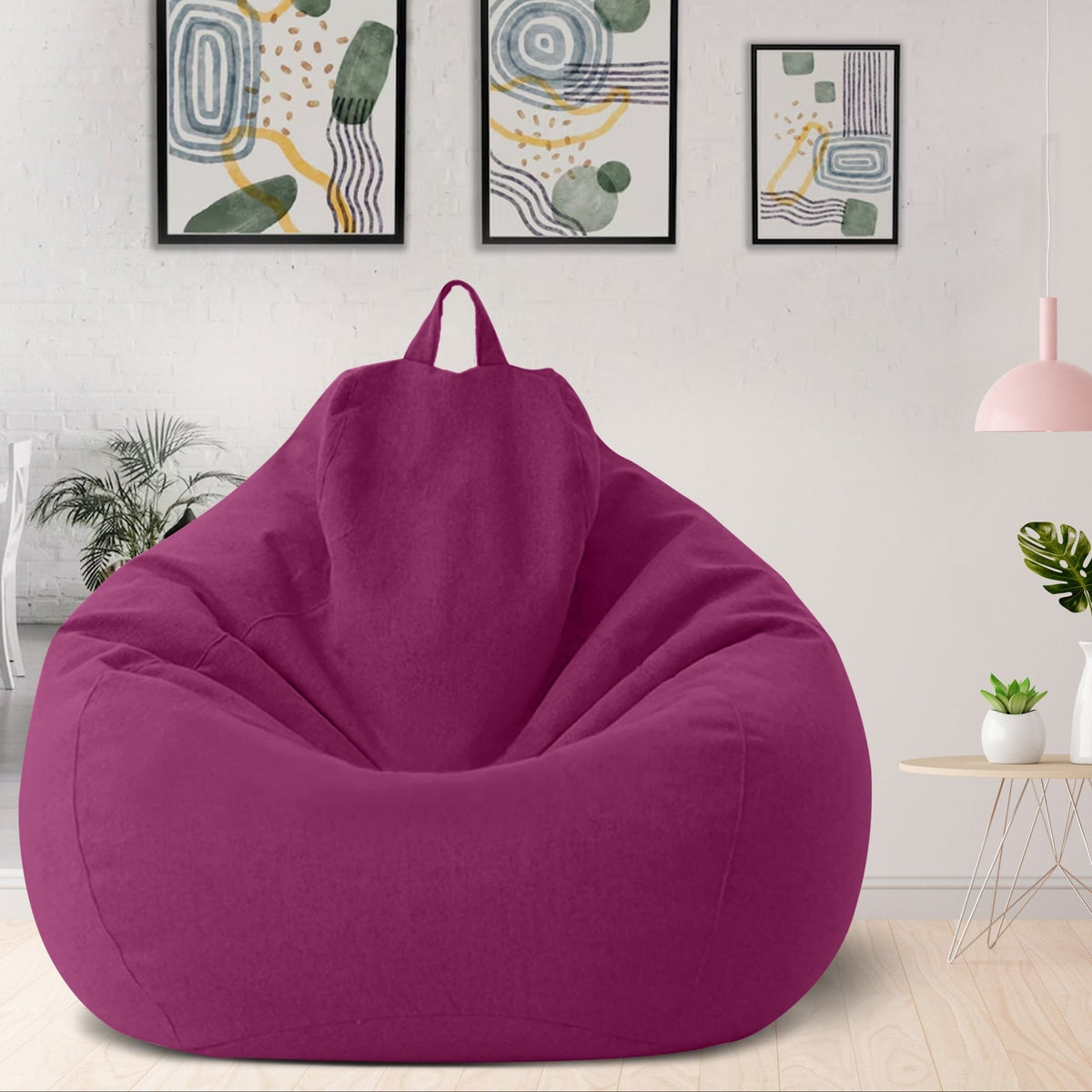 Linen Look Bean Bag Chair Cover with Handle for Living Room Lounging