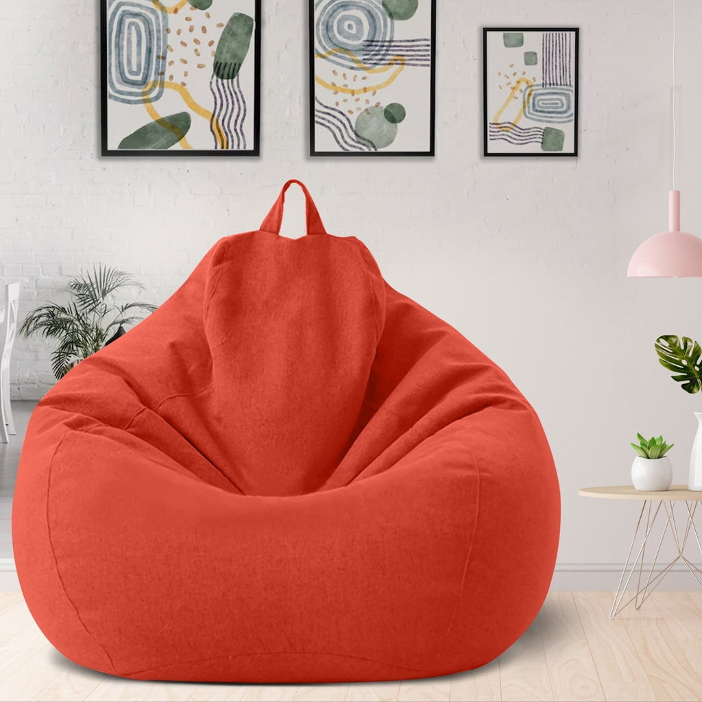 Linen Look Bean Bag Chair Cover with Handle for Living Room Lounging