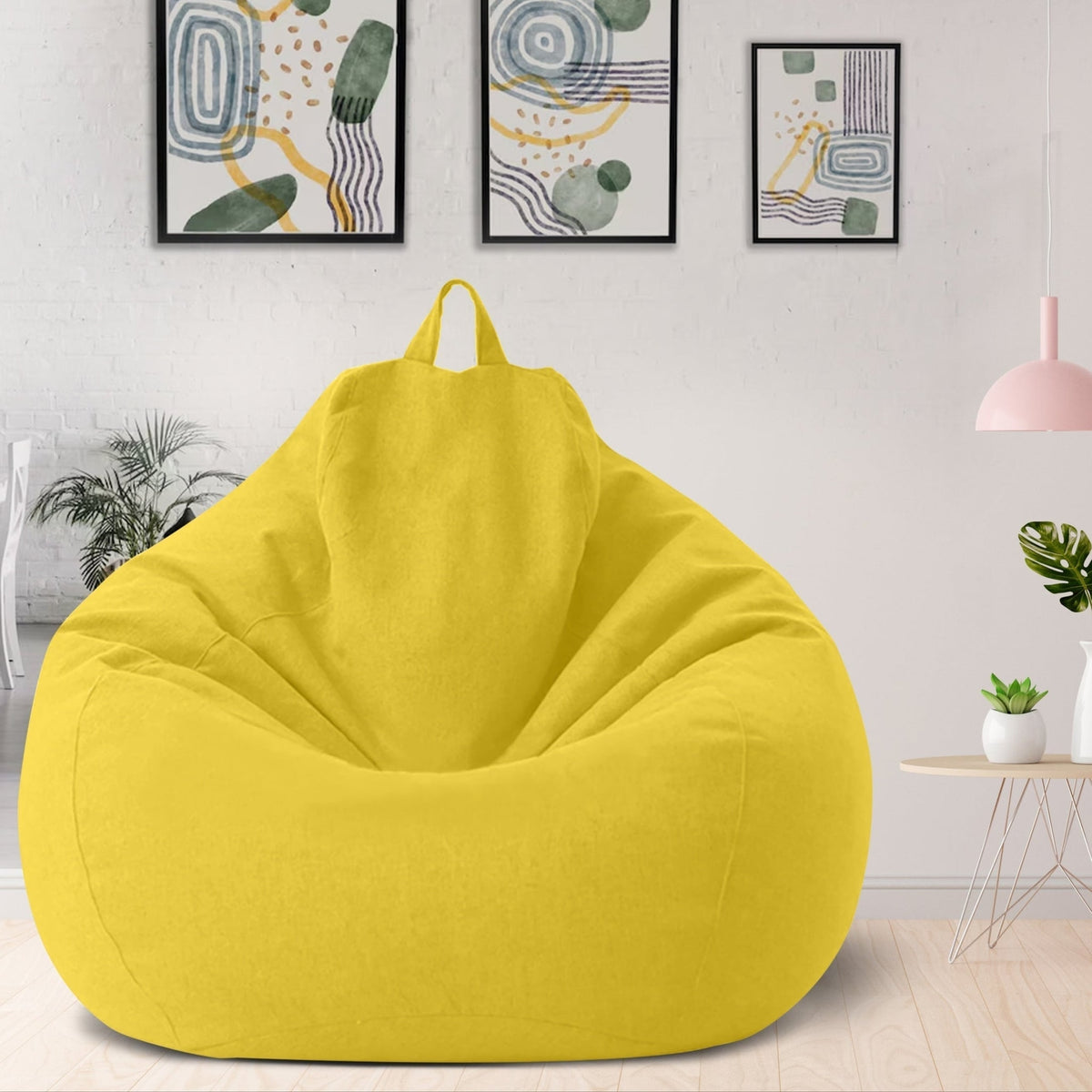 Linen Look Bean Bag Chair Cover with Handle for Living Room Lounging