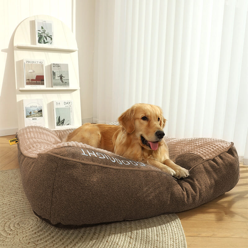 Orthopedic Dog Bed with Headrest Plush Crystal Velvet Large Dog Cushion with Removable Washable Cover for Medium and Large Dogs