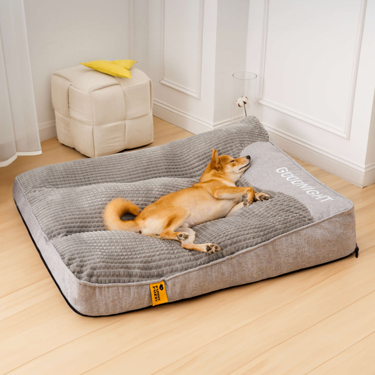 Orthopedic Dog Bed with Headrest Plush Crystal Velvet Large Dog Cushion with Removable Washable Cover for Medium and Large Dogs