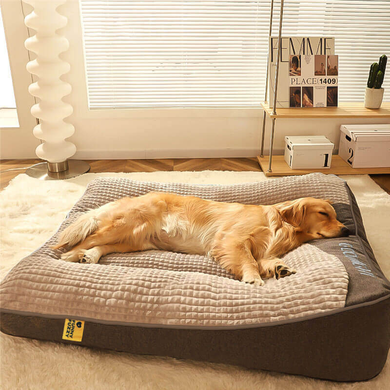 Orthopedic Dog Bed with Headrest Plush Crystal Velvet Large Dog Cushion with Removable Washable Cover for Medium and Large Dogs