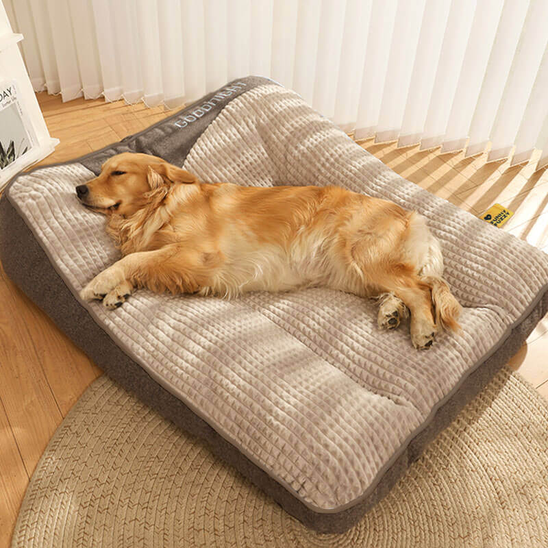 Orthopedic Dog Bed with Headrest Plush Crystal Velvet Large Dog Cushion with Removable Washable Cover for Medium and Large Dogs