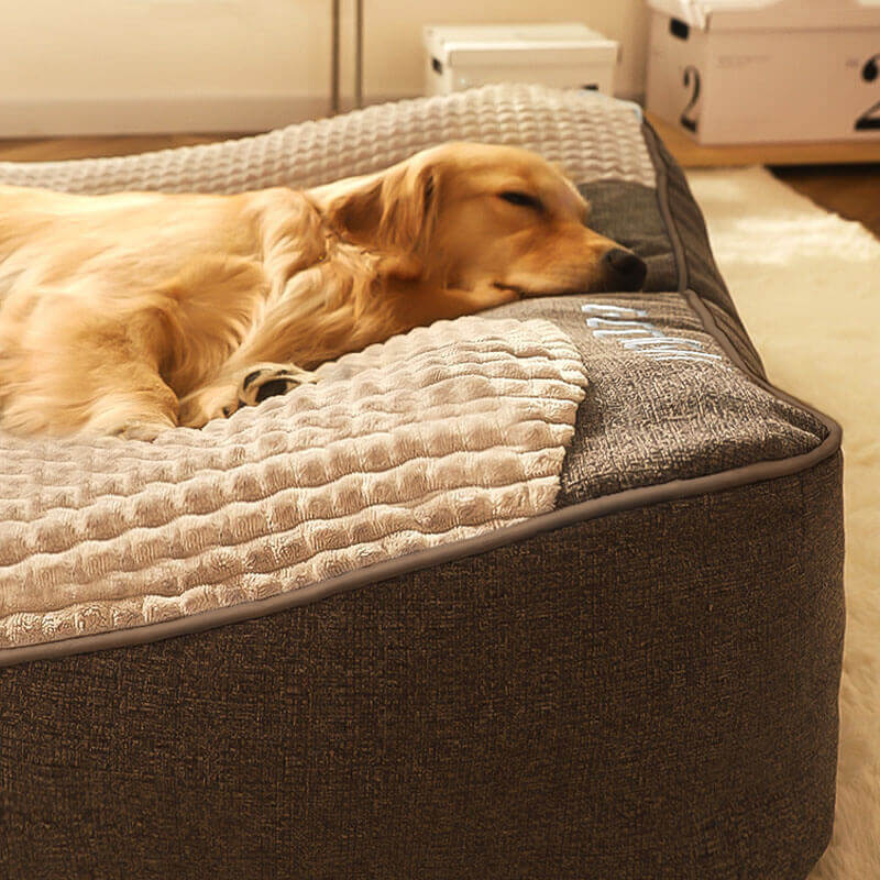 Orthopedic Dog Bed with Headrest Plush Crystal Velvet Large Dog Cushion with Removable Washable Cover for Medium and Large Dogs