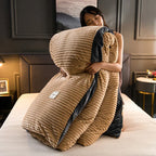 Velvet Fleece Duvet Cover Striped Plush Flannel Bedding Warm Soft Comforter Cover with Pillowcase Options Machine Washable