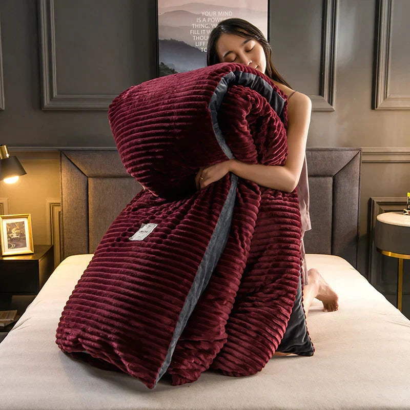 Velvet Fleece Duvet Cover Striped Plush Flannel Bedding Warm Soft Comforter Cover with Pillowcase Options Machine Washable