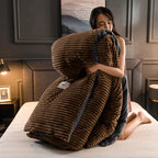 Velvet Fleece Duvet Cover Striped Plush Flannel Bedding Warm Soft Comforter Cover with Pillowcase Options Machine Washable