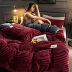 Velvet Fleece Duvet Cover Striped Plush Flannel Bedding Warm Soft Comforter Cover with Pillowcase Options Machine Washable