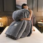 Velvet Fleece Duvet Cover Striped Plush Flannel Bedding Warm Soft Comforter Cover with Pillowcase Options Machine Washable