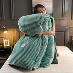 Velvet Fleece Duvet Cover Striped Plush Flannel Bedding Warm Soft Comforter Cover with Pillowcase Options Machine Washable