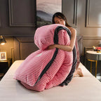 Velvet Fleece Duvet Cover Striped Plush Flannel Bedding Warm Soft Comforter Cover with Pillowcase Options Machine Washable