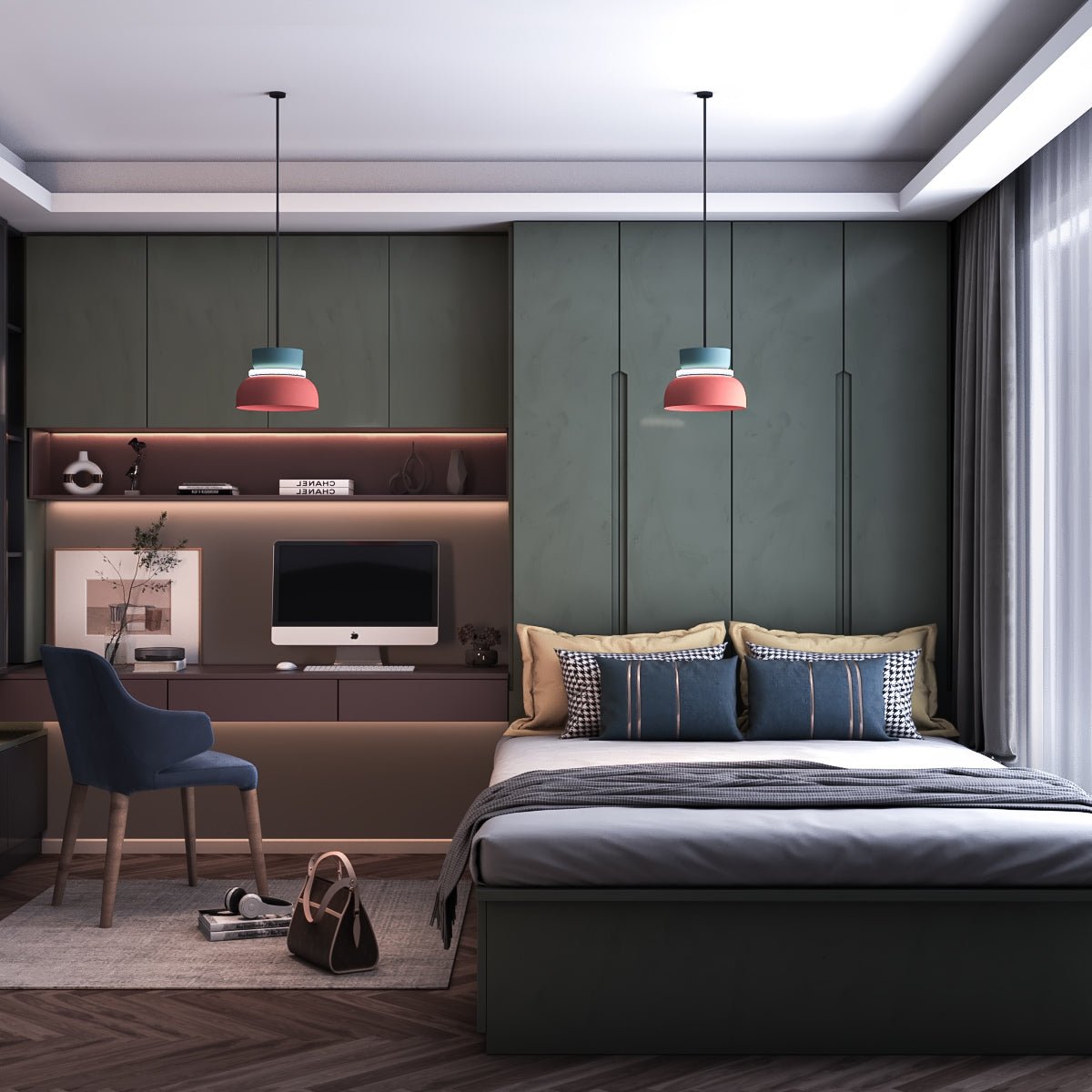 Modern Macaron Pendant Light with Layered Dome Shade