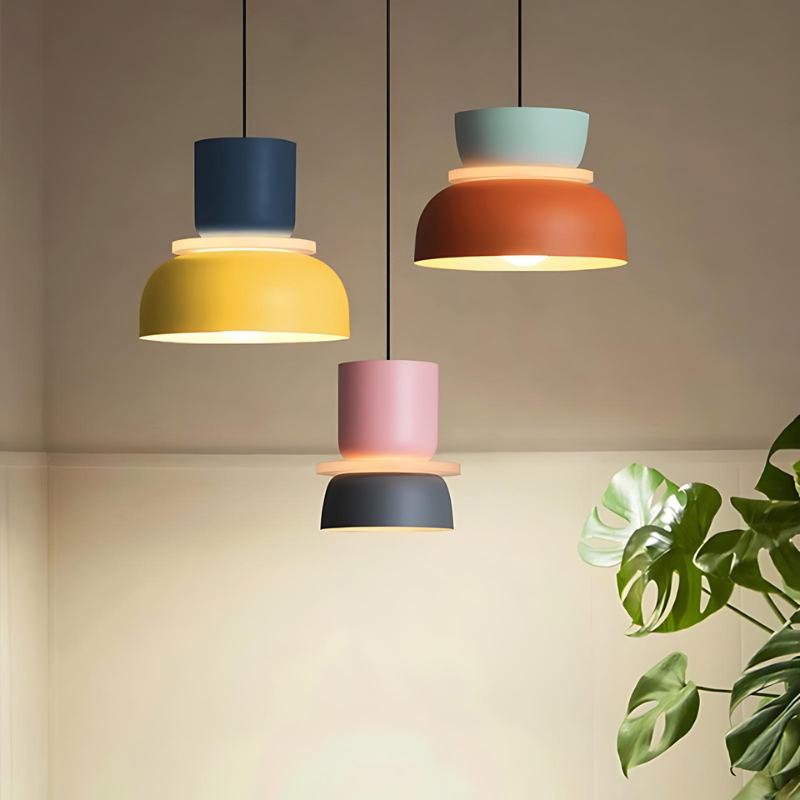 Modern Macaron Pendant Light with Layered Dome Shade