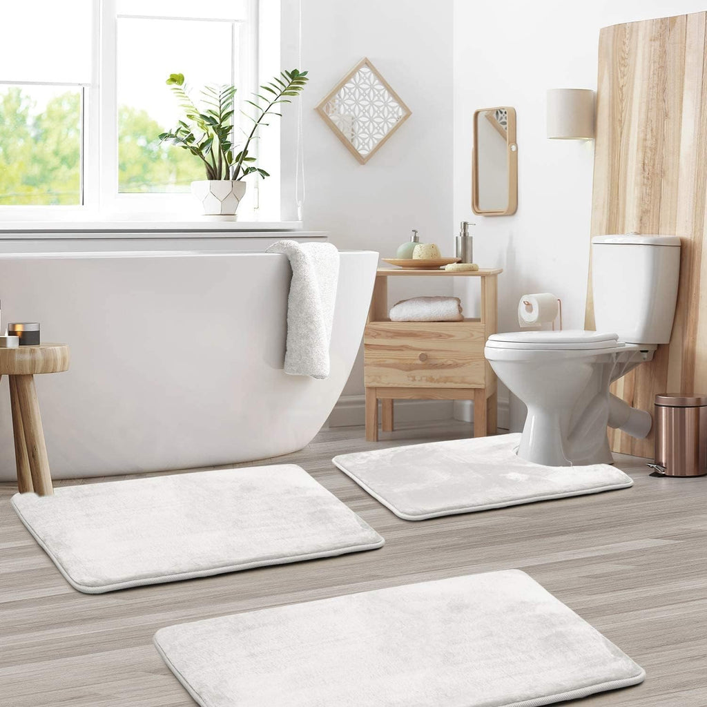 Memory Foam Bath Mat Set with Non Slip Backing and U Shaped Toilet Rug
