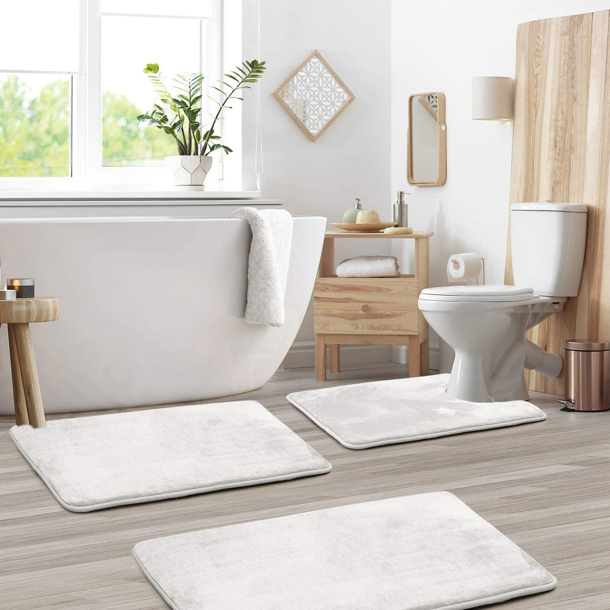 Memory Foam Bath Mat Set with Non Slip Backing and U Shaped Toilet Rug
