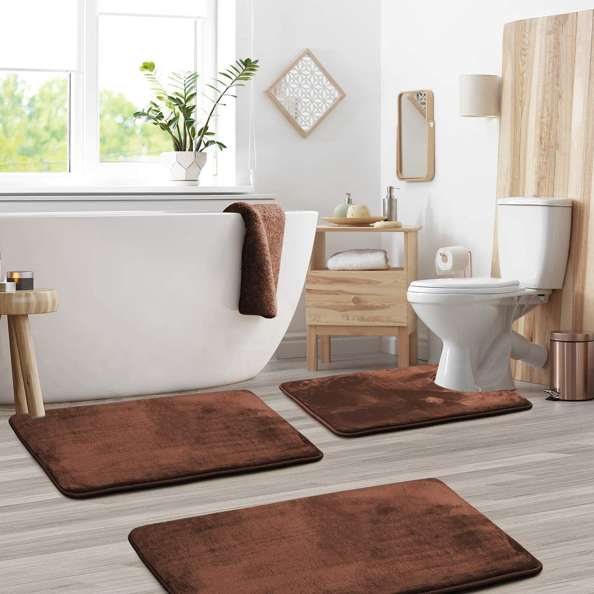 Memory Foam Bath Mat Set with Non Slip Backing and U Shaped Toilet Rug