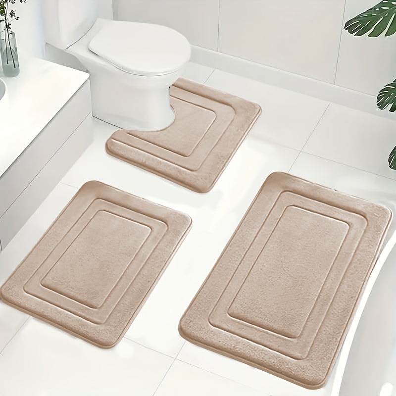 Memory Foam Bath Mat Set with U Shaped Toilet Rug and Non Slip Backing