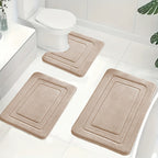 Memory Foam Bath Mat Set with U Shaped Toilet Rug and Non Slip Backing