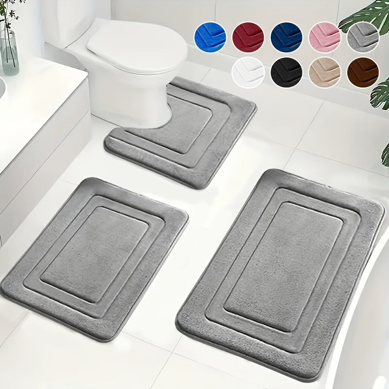 Memory Foam Bath Mat Set with U Shaped Toilet Rug and Non Slip Backing