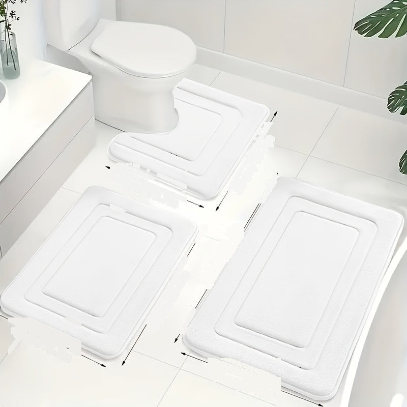 Memory Foam Bath Mat Set with U Shaped Toilet Rug and Non Slip Backing