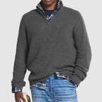Men's Crew Neck Zipper Sweater Knit Quarter Zip Pullover Business Casual Soft Knit Sweater with Ribbed Cuffs