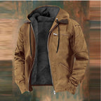 Mens Fleece Lined Hooded Canvas Work Jacket with Zip