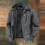 Mens Fleece Lined Hooded Canvas Work Jacket with Zip