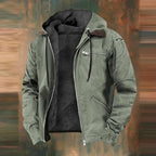 Mens Fleece Lined Hooded Canvas Work Jacket with Zip