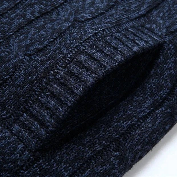 Mens Reversible Cable Knit Hooded Cardigan with Fleece Lining and Zip