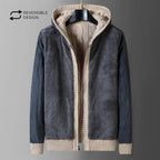 Mens Reversible Cable Knit Hooded Cardigan with Fleece Lining and Zip