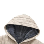 Mens Reversible Cable Knit Hooded Cardigan with Fleece Lining and Zip