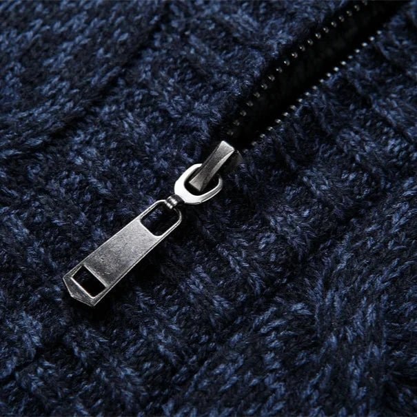 Mens Reversible Cable Knit Hooded Cardigan with Fleece Lining and Zip