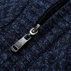 Mens Reversible Cable Knit Hooded Cardigan with Fleece Lining and Zip