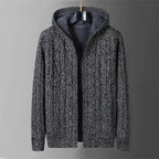 Mens Reversible Cable Knit Hooded Cardigan with Fleece Lining and Zip