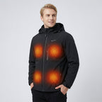 Mens USB Heated Jacket with Hood and Adjustable Heating Zones