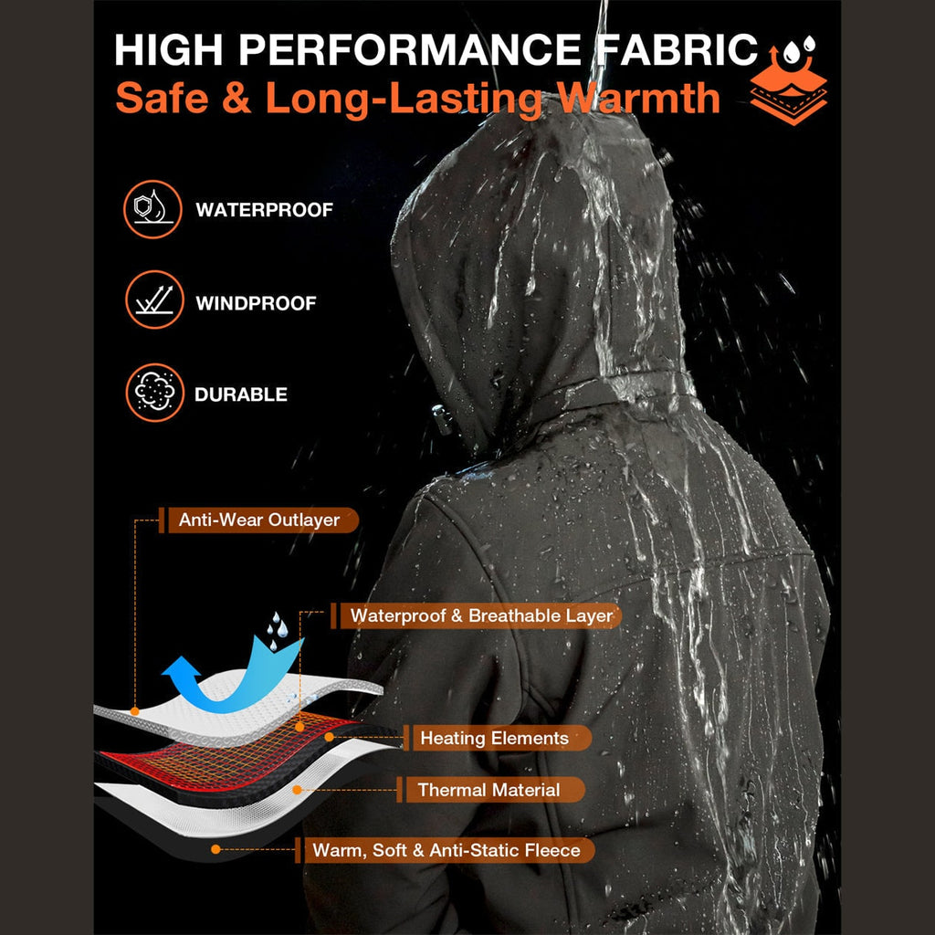 Mens USB Heated Jacket with Hood and Adjustable Heating Zones