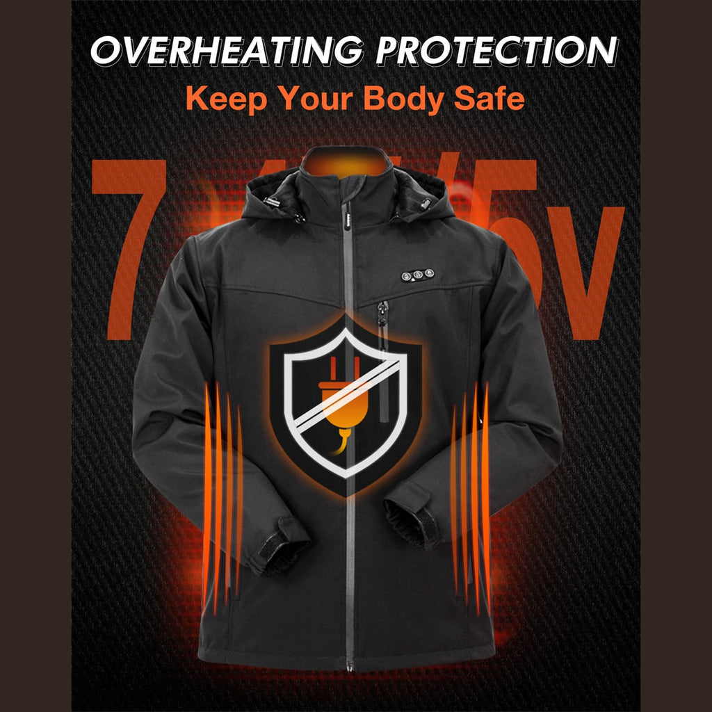 Mens USB Heated Jacket with Hood and Adjustable Heating Zones